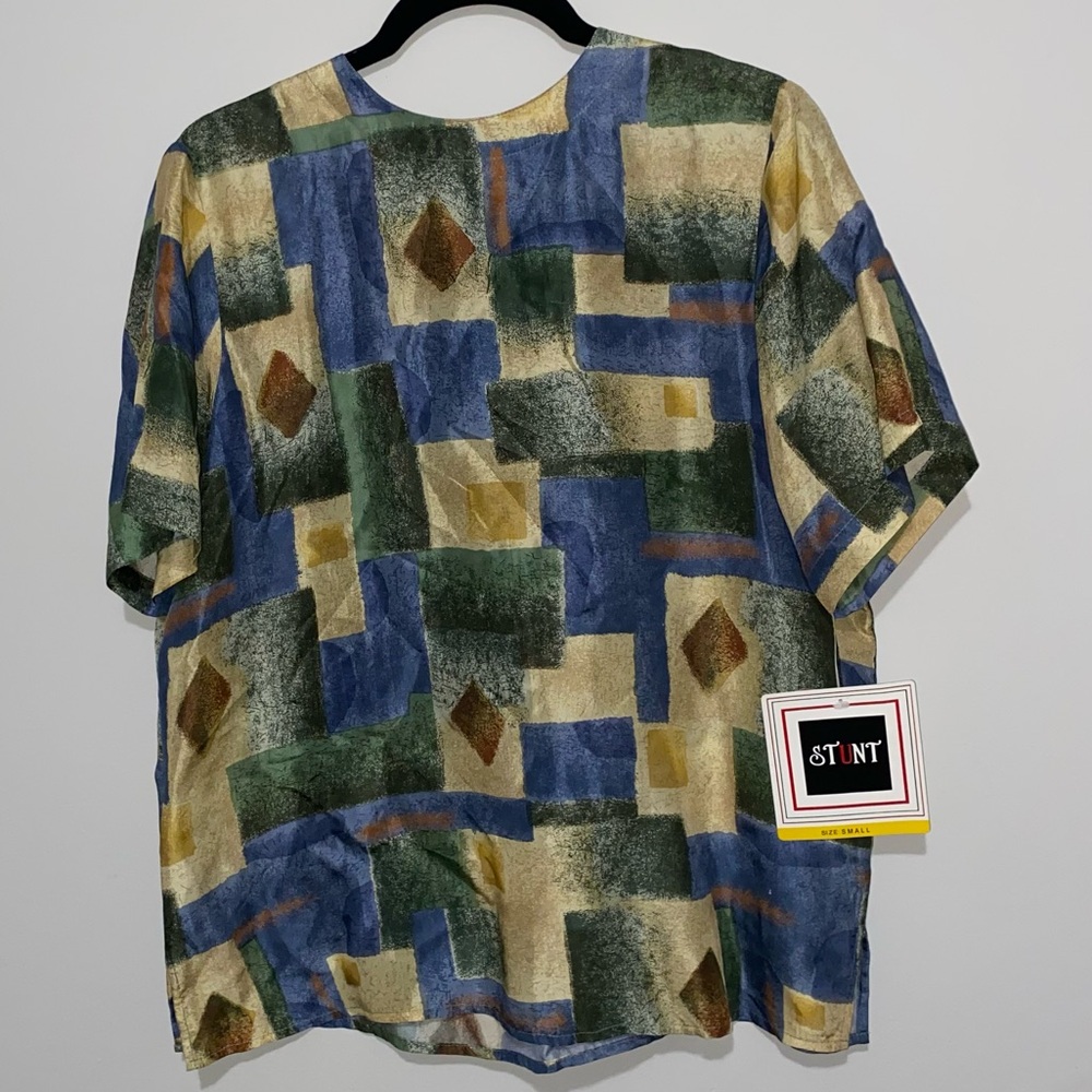 90’s 80’s NWT STUNT 100% silk vintage geometric abstract blouse